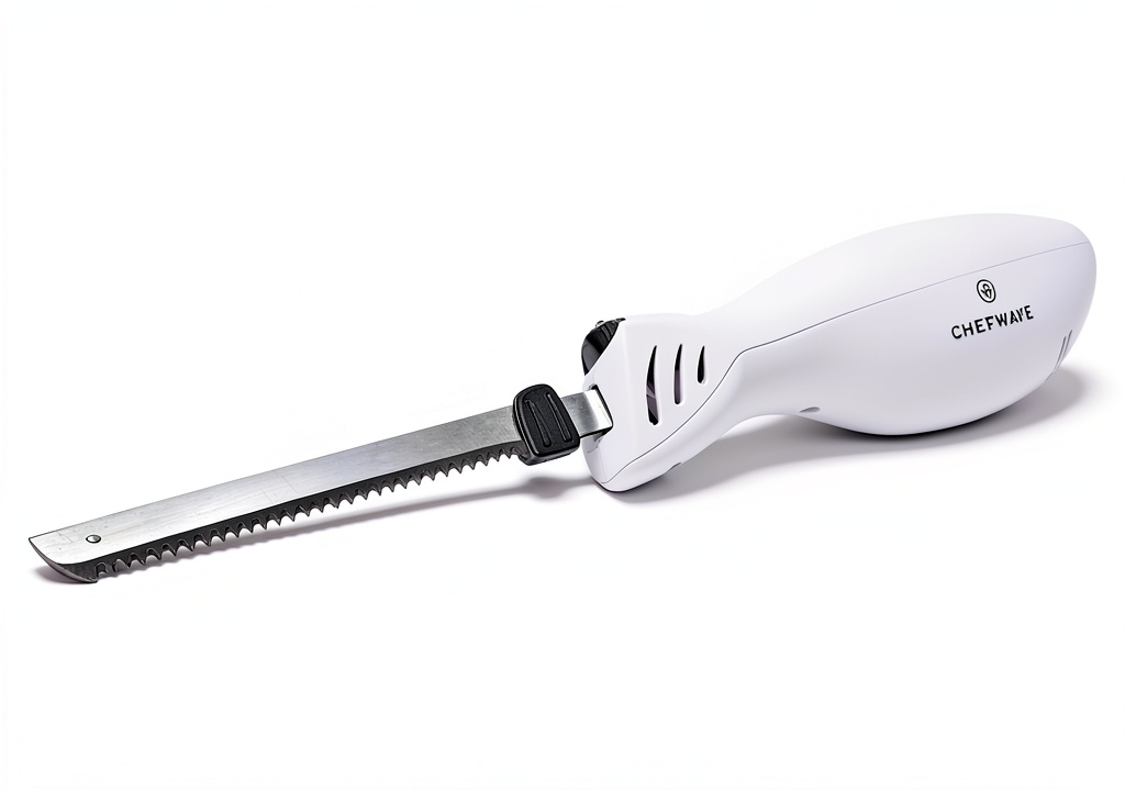 ChefWave Electric Knife with blades and accessories on a kitchen counter