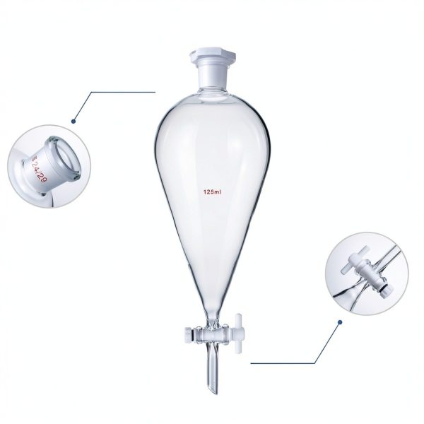 Borosilicate Glass Conical Funnel 125ml BISMAN 24/29J PTFE Stopcock-6