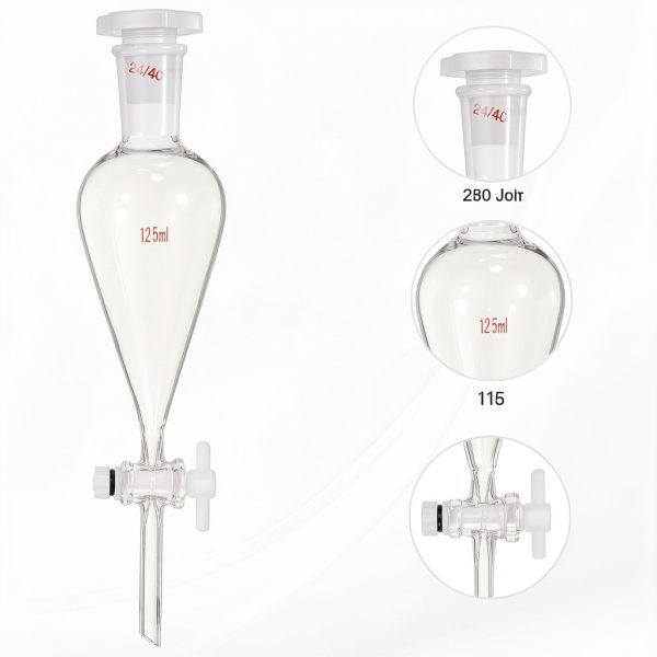PATIKIL 125ml Separating Funnel - Borosilicate Glass, PTFE Stopcock-2