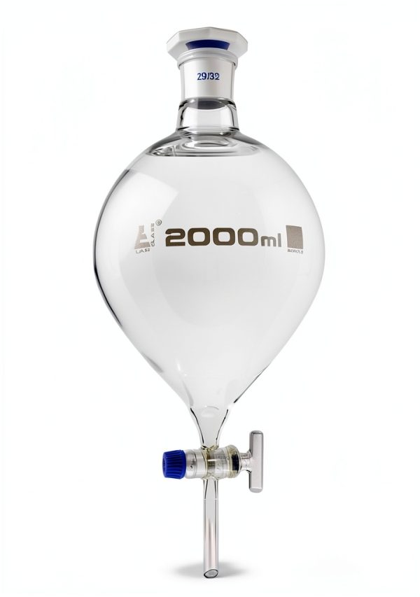 EISCO Separatory Funnel 2000mL Pear-Shaped Glass with Plastic Stopper-1