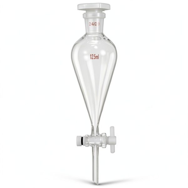PATIKIL 125ml Separating Funnel - Borosilicate Glass, PTFE Stopcock-0