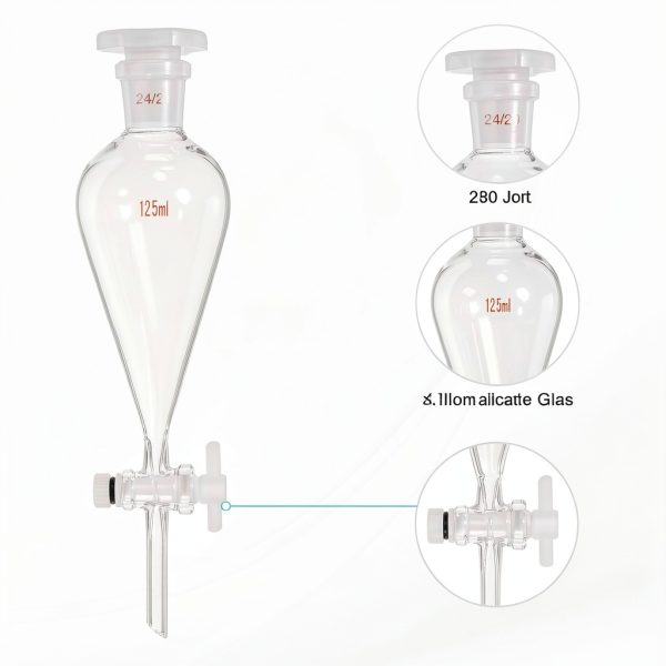 PATIKIL 125ml Separating Funnel - Borosilicate Glass, PTFE Stopcock-2