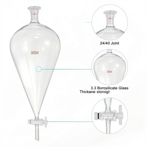 PATIKIL 3000ml Conical Separating Funnel Borosilicate PTFE Stopcock-2