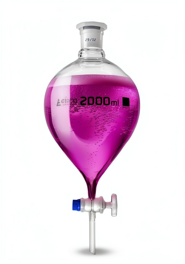EISCO Separatory Funnel 2000mL Pear-Shaped Glass with Plastic Stopper-0