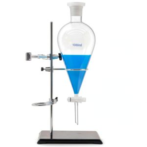 FSLAB Borosilicate Glass 1000ML Heavy Wall Conical Separatory Funnel with 24/40 Joints and PTFE Stopcock + Laboratory Distillation Support Rack for Titration Extraction Lab,Food,pear - 1L-0