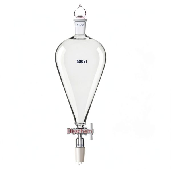 Glass Pyriform Separatory Funnel 500ml 24/40 PTFE Stopcock Deschem-0
