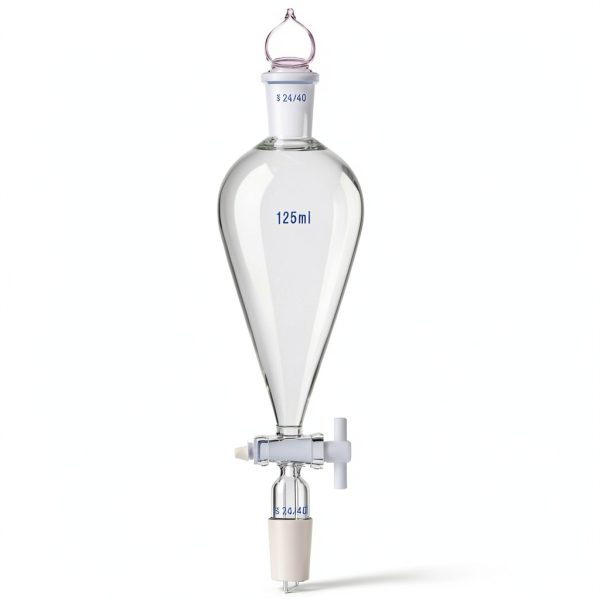 125ml,24/40,Lab Pyriform Separatory Funnel,PTFE Stopcock,Ground Joints-1