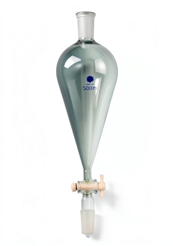 Glass Pyriform Separatory Funnel 500ml 24/40 PTFE Stopcock Deschem-6